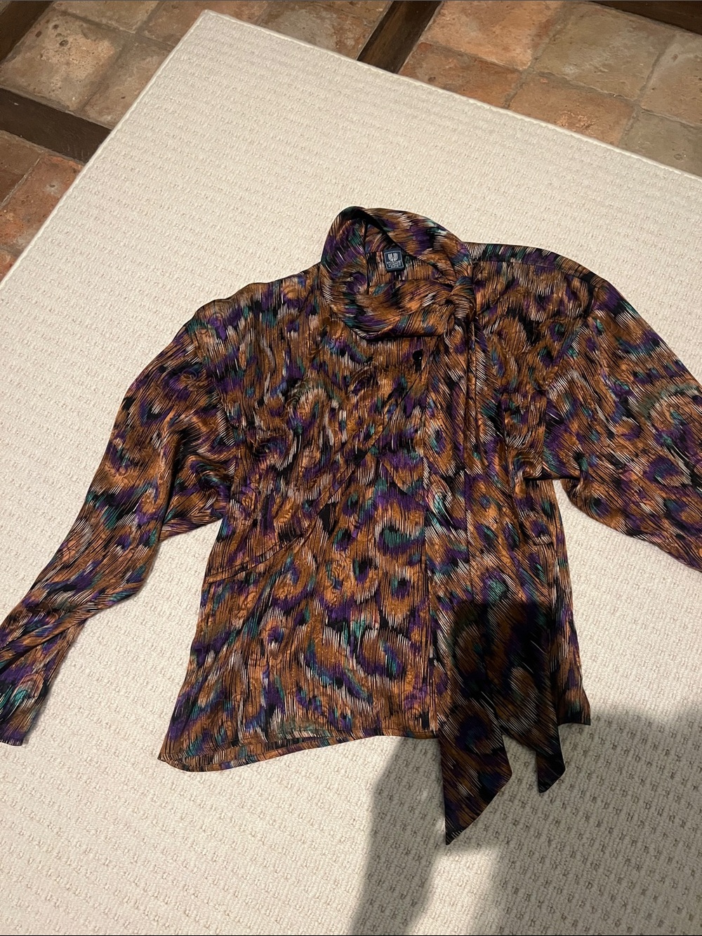 Emanuel Ungaro Multicolor Leopard-Print Silk Blouse (Brown, Purple, Black)